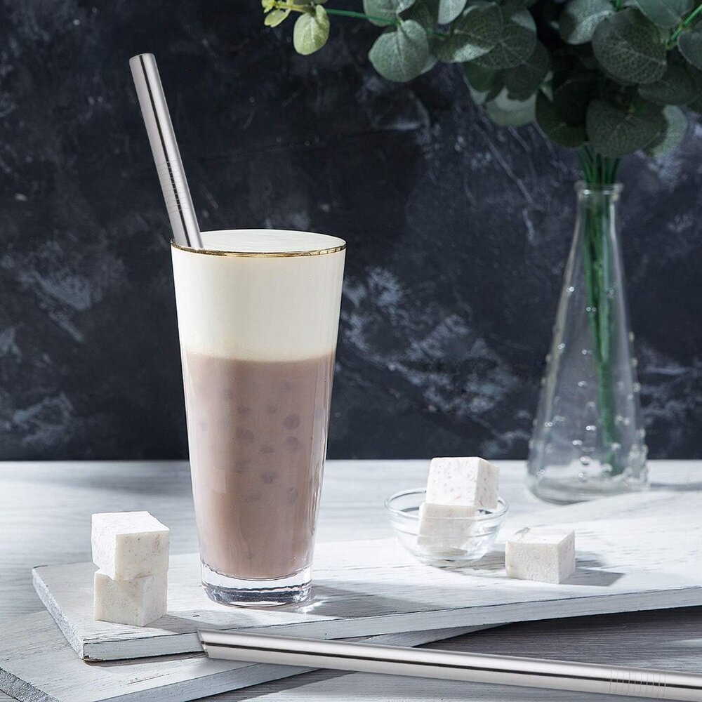 5 Pcs 10" Reusable Bubble Tea & Smoothie Straws, Stainless Steel, Angled Tips, 0 - Picture 4 of 7